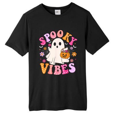 Spooky Vibes Ghost Retro Groovy Halloween Women Tall Fusion ChromaSoft Performance T-Shirt