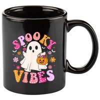 Spooky Vibes Ghost Retro Groovy Halloween Women 11oz C Handle Ceramic Mug