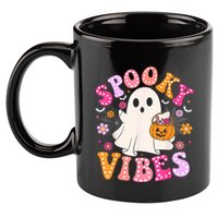 Spooky Vibes Ghost Retro Groovy Halloween Women 11oz C Handle Ceramic Mug