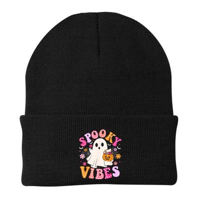 Spooky Vibes Ghost Retro Groovy Halloween Women Beanie