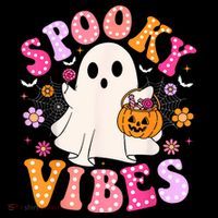 Spooky Vibes Ghost Retro Groovy Halloween Women Drawstring Bag