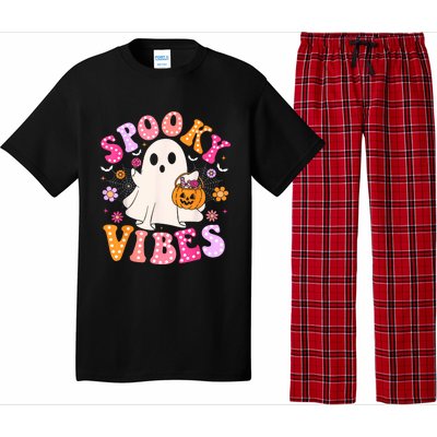 Spooky Vibes Ghost Retro Groovy Halloween Women Pajama Set