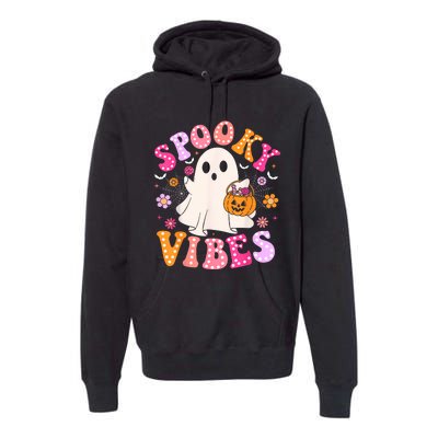 Spooky Vibes Ghost Retro Groovy Halloween Women Premium Hoodie