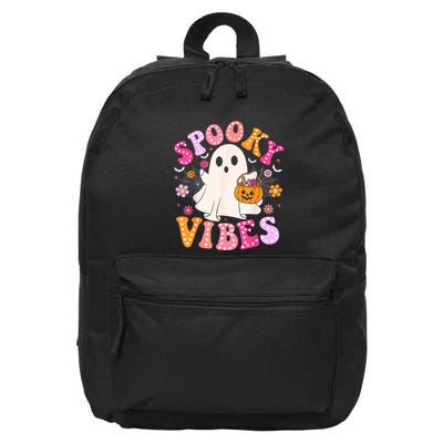 Spooky Vibes Ghost Retro Groovy Halloween Women 16 in Basic Backpack