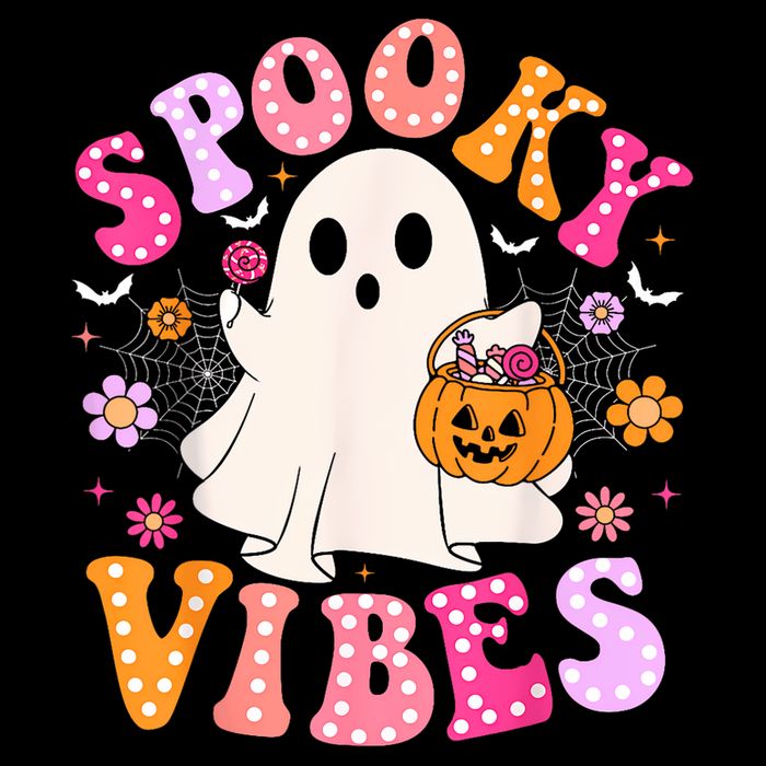 Spooky Vibes Ghost Retro Groovy Halloween Women 16 in Basic Backpack