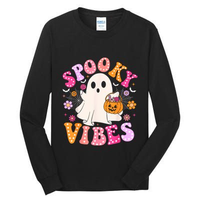 Spooky Vibes Ghost Retro Groovy Halloween Women Tall Long Sleeve T-Shirt