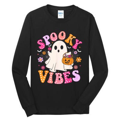 Spooky Vibes Ghost Retro Groovy Halloween Women Tall Long Sleeve T-Shirt