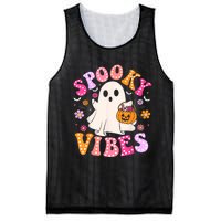 Spooky Vibes Ghost Retro Groovy Halloween Women Mesh Reversible Basketball Jersey Tank