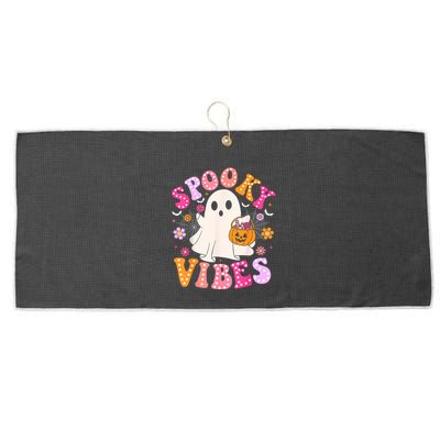 Spooky Vibes Ghost Retro Groovy Halloween Women Large Microfiber Waffle Golf Towel