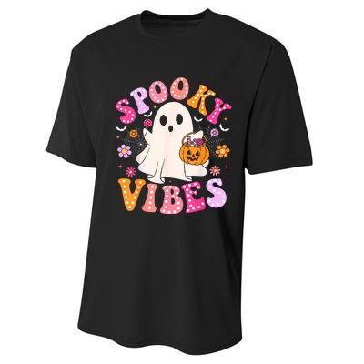 Spooky Vibes Ghost Retro Groovy Halloween Women Performance Sprint T-Shirt