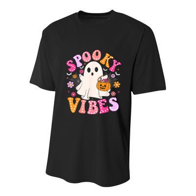 Spooky Vibes Ghost Retro Groovy Halloween Women Youth Performance Sprint T-Shirt