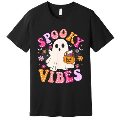 Spooky Vibes Ghost Retro Groovy Halloween Women Premium T-Shirt