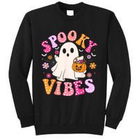 Spooky Vibes Ghost Retro Groovy Halloween Women Tall Sweatshirt