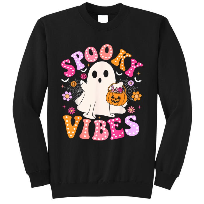 Spooky Vibes Ghost Retro Groovy Halloween Women Tall Sweatshirt