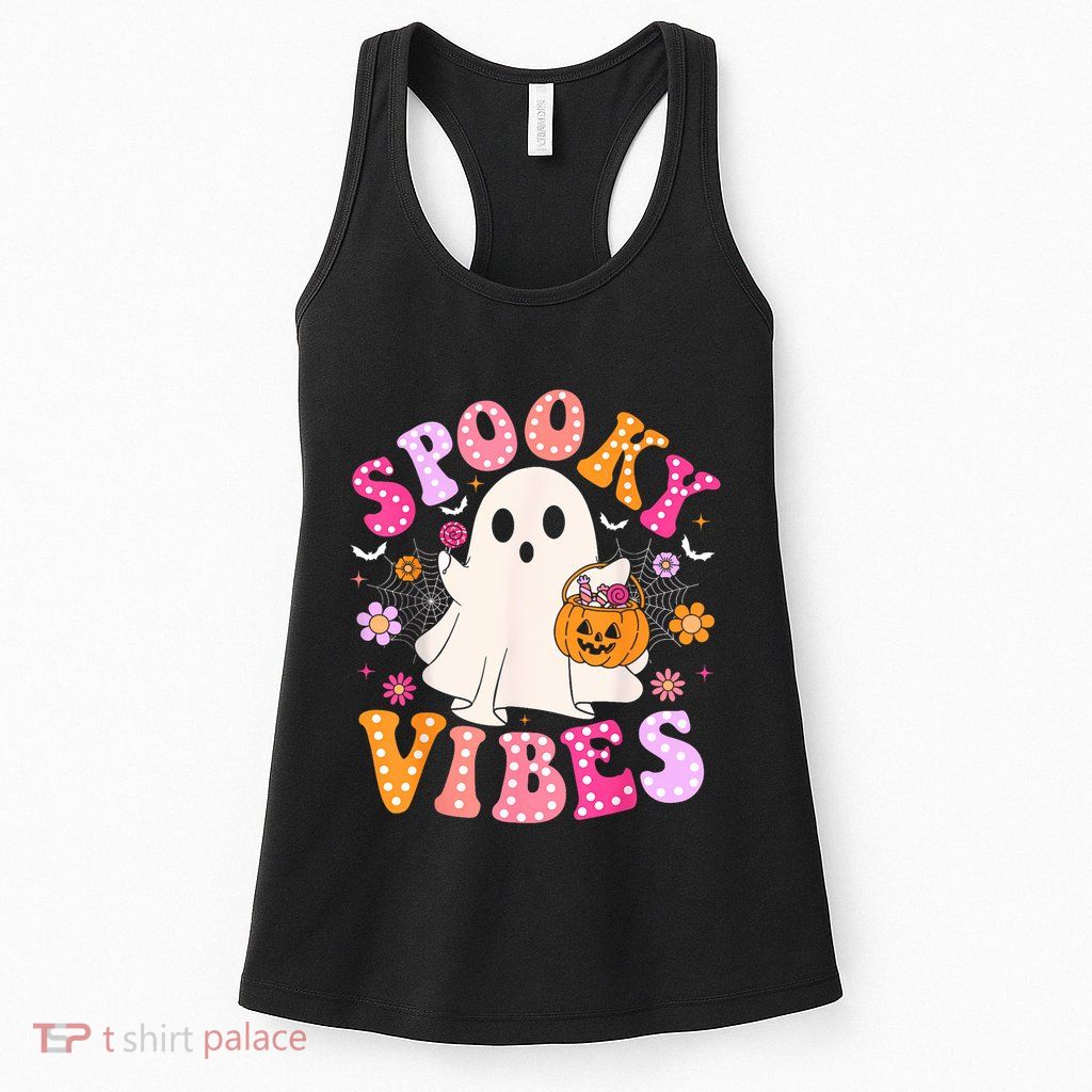 Spooky Vibes Ghost Retro Groovy Halloween Women Womens Tank Top