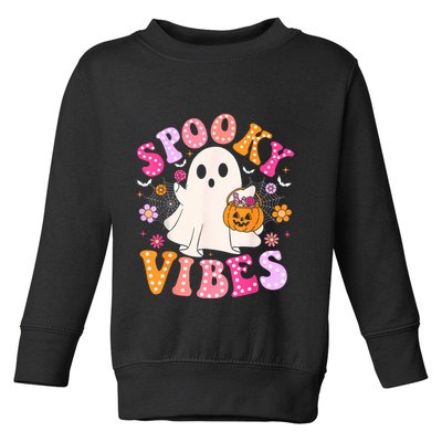Spooky Vibes Ghost Retro Groovy Halloween Women Toddler Sweatshirt