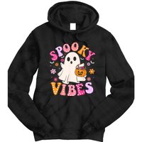 Spooky Vibes Ghost Retro Groovy Halloween Women Tie Dye Hoodie