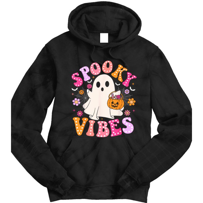 Spooky Vibes Ghost Retro Groovy Halloween Women Tie Dye Hoodie