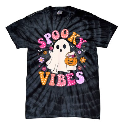 Spooky Vibes Ghost Retro Groovy Halloween Women Tie-Dye T-Shirt