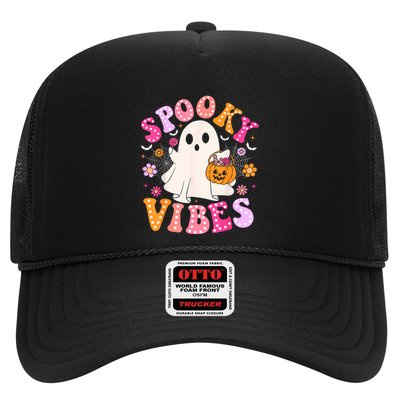 Spooky Vibes Ghost Retro Groovy Halloween Women Trucker Hat