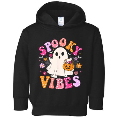 Spooky Vibes Ghost Retro Groovy Halloween Women Toddler Hoodie