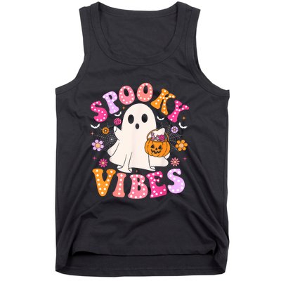 Spooky Vibes Ghost Retro Groovy Halloween Women Tank Top