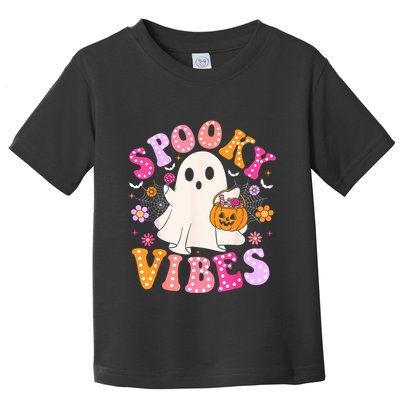 Spooky Vibes Ghost Retro Groovy Halloween Women Toddler T-Shirt