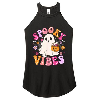 Spooky Vibes Ghost Retro Groovy Halloween Women Women's Perfect Tri Rocker Tank