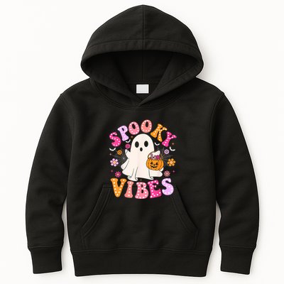 Spooky Vibes Ghost Retro Groovy Halloween Women Kids Hoodie