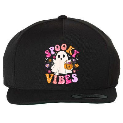 Spooky Vibes Ghost Retro Groovy Halloween Women Wool Snapback Cap