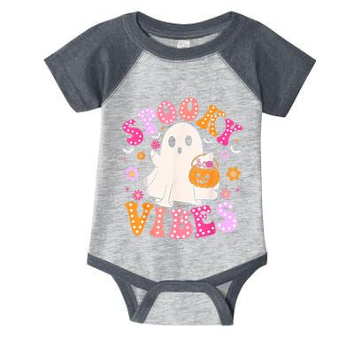Spooky Vibes Ghost Retro Groovy Halloween Women Infant Baby Jersey Bodysuit