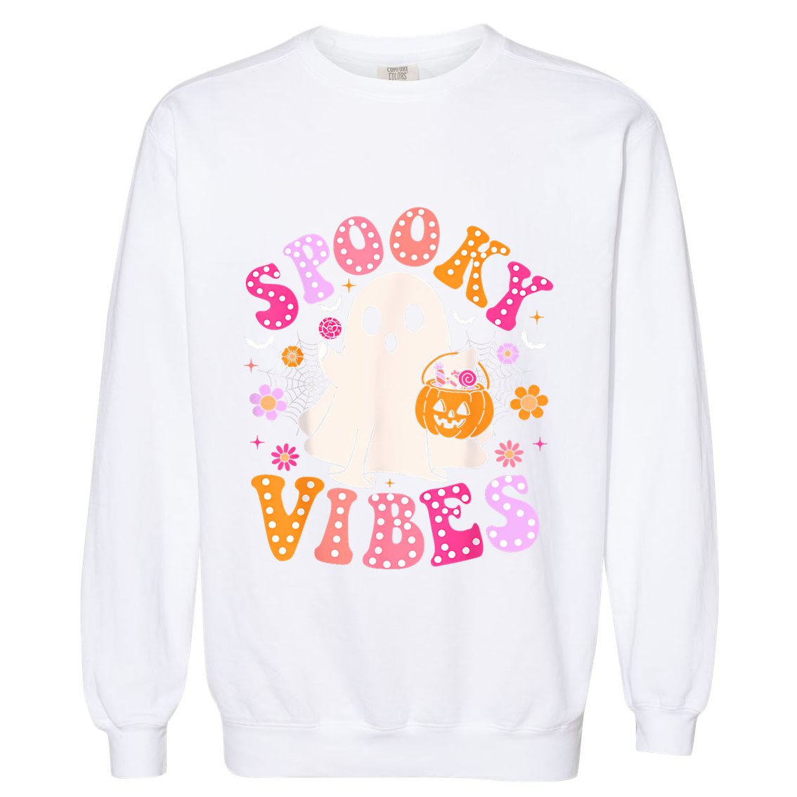 Spooky Vibes Ghost Retro Groovy Halloween Women Garment-Dyed Sweatshirt
