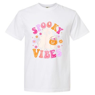 Spooky Vibes Ghost Retro Groovy Halloween Women Garment-Dyed Heavyweight T-Shirt