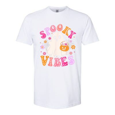 Spooky Vibes Ghost Retro Groovy Halloween Women Softstyle CVC T-Shirt