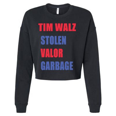 Stolen Valor Garbage Tim Walz Cropped Pullover Crew