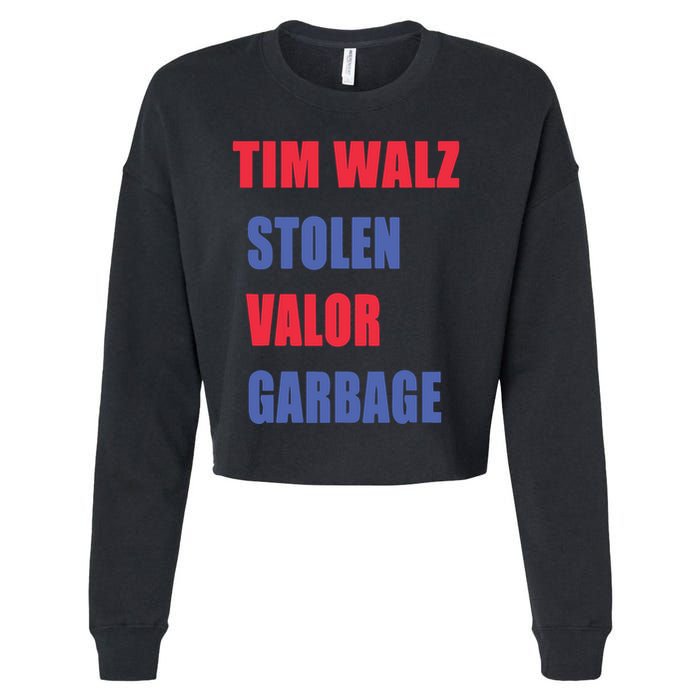 Stolen Valor Garbage Tim Walz Cropped Pullover Crew