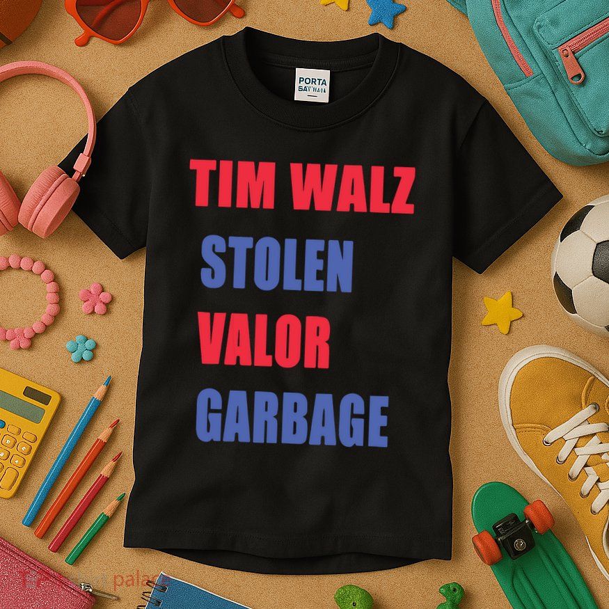 Stolen Valor Garbage Tim Walz Kids T-Shirt
