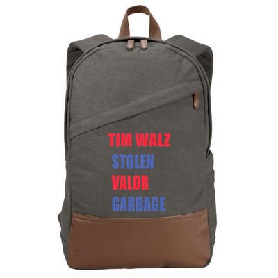 Stolen Valor Garbage Tim Walz Cotton Canvas Backpack