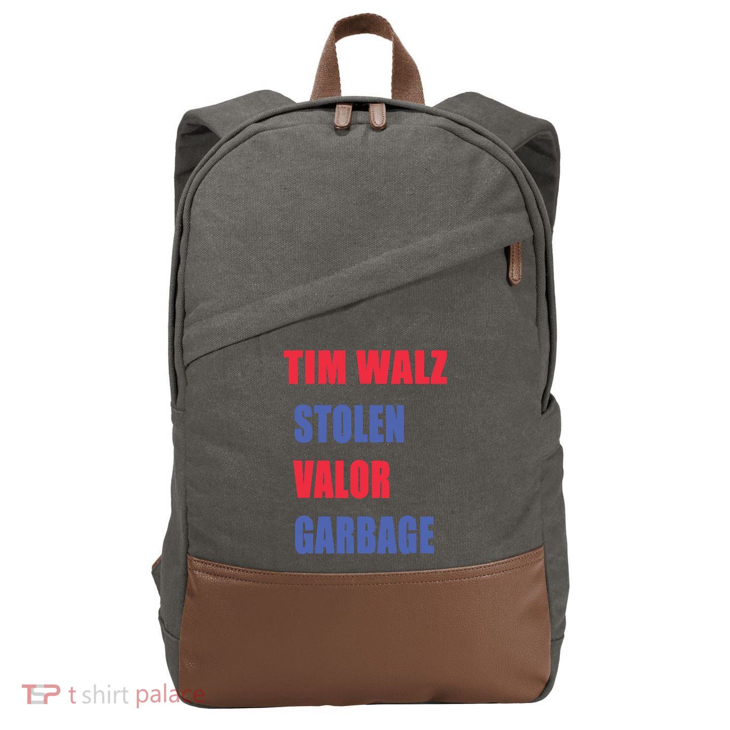 Stolen Valor Garbage Tim Walz Cotton Canvas Backpack