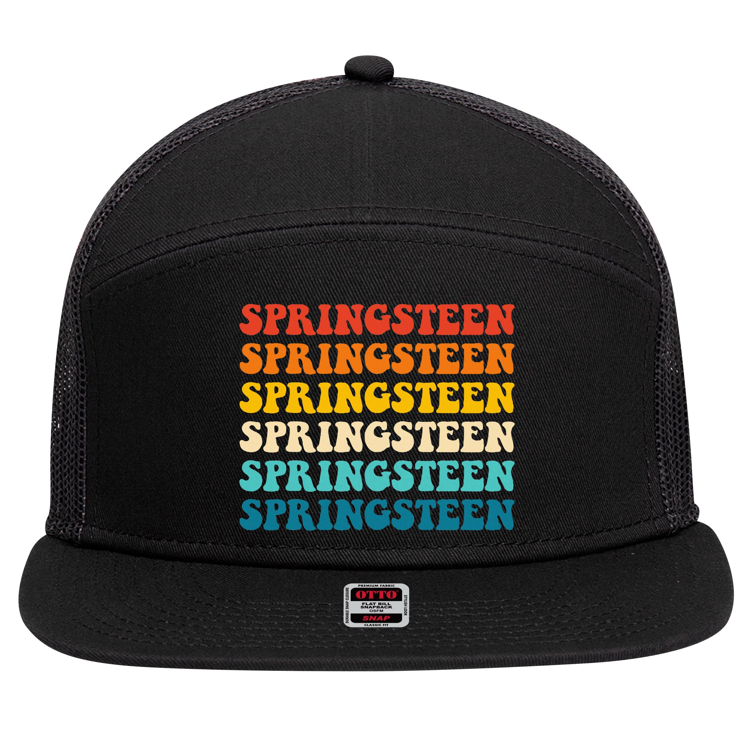 Springsteen Vintage Groovy Retro Party Everyday Casual 7 Panel Mesh Trucker Snapback Hat