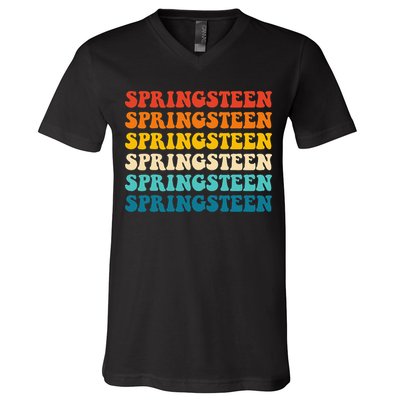 Springsteen Vintage Groovy Retro Party Everyday Casual V-Neck T-Shirt