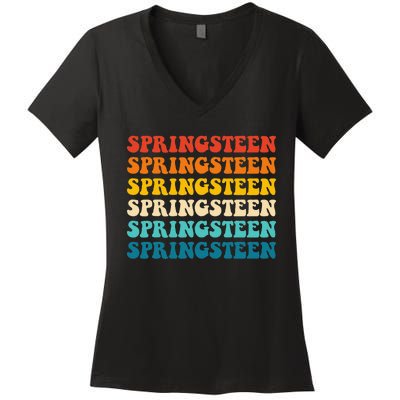 Springsteen Vintage Groovy Retro Party Everyday Casual Women's V-Neck T-Shirt