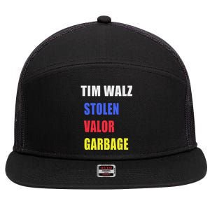 Stolen Valor Garbage Tim Walz 7 Panel Mesh Trucker Snapback Hat