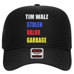 Stolen Valor Garbage Tim Walz High Crown Mesh Back Trucker Hat