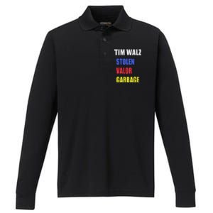 Stolen Valor Garbage Tim Walz Performance Long Sleeve Polo