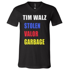 Stolen Valor Garbage Tim Walz V-Neck T-Shirt