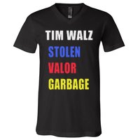 Stolen Valor Garbage Tim Walz V-Neck T-Shirt