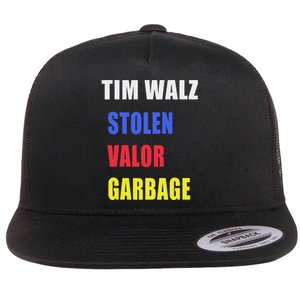 Stolen Valor Garbage Tim Walz Flat Bill Trucker Hat