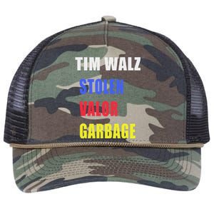 Stolen Valor Garbage Tim Walz Retro Rope Trucker Hat Cap