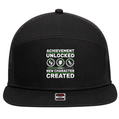 Schwangerschaft Verknden Geschenk Zocker New Character Created Pregnancy Announcement Dad Gamer  7 Panel Mesh Trucker Snapback Hat